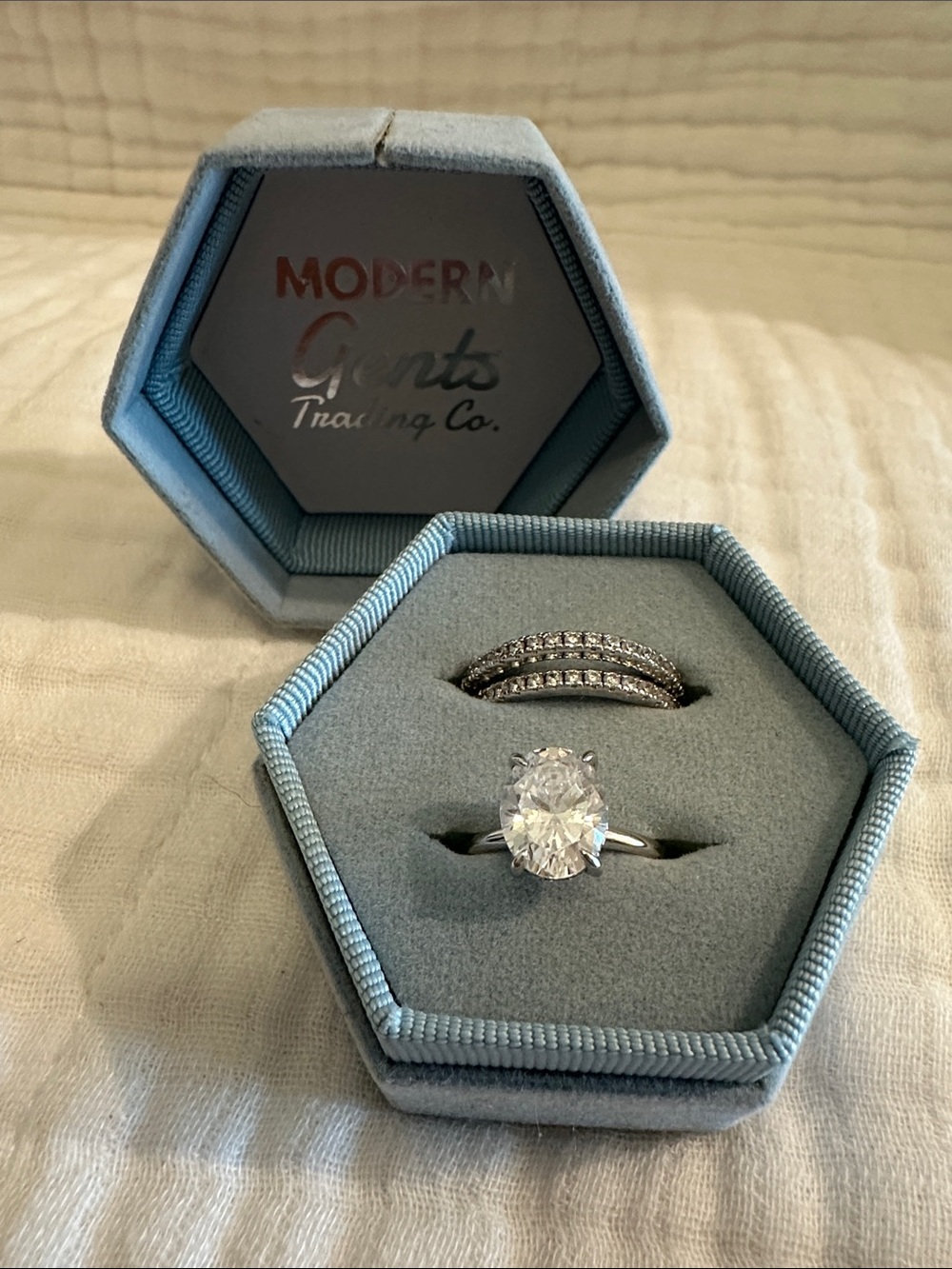 Modern Gents Oval Solitaire Engagement Ring Set in Silver with Clear Stones